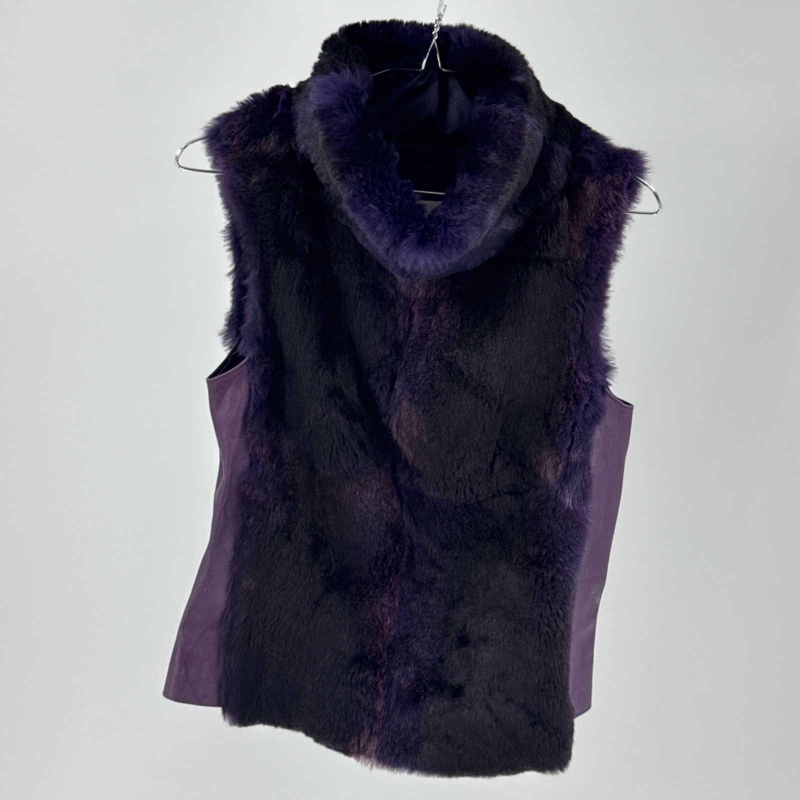 Plein Sud Lamb Fur Leather Vest Women 40/8 Purple Made in France Luxury