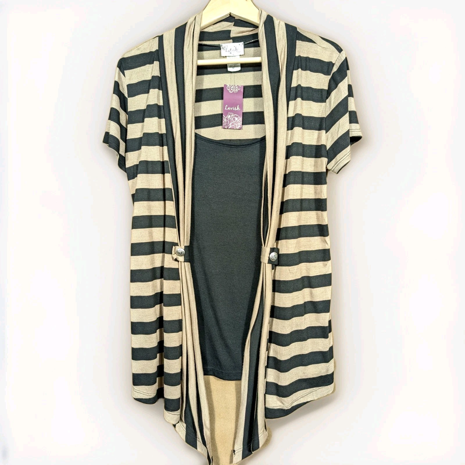 Lavish NWT 2-Piece Look Striped Cardigan Top Blouse Made in Mexico Women Size M