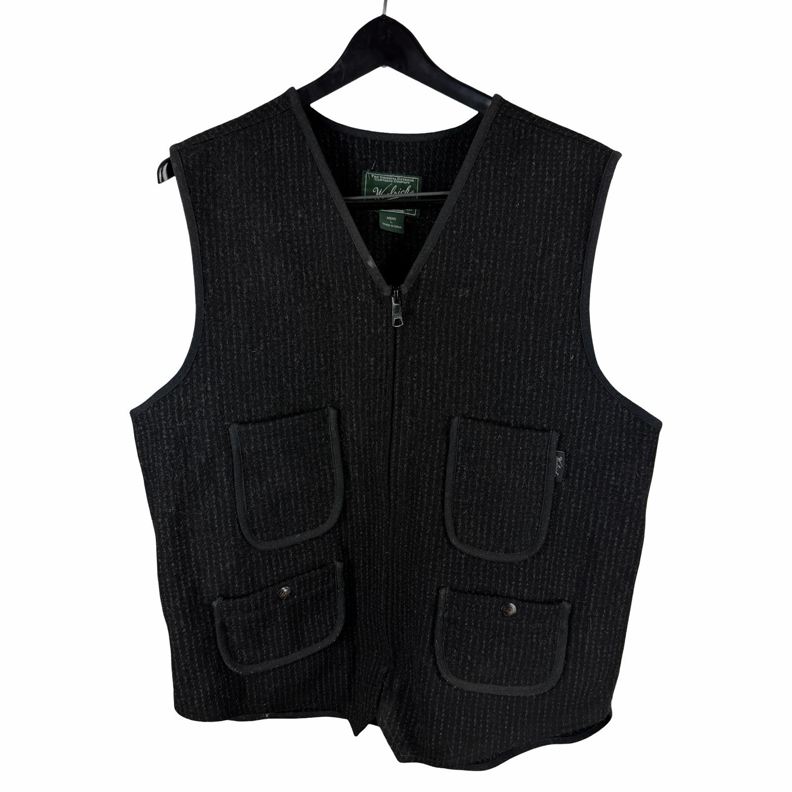 Vintage 2000s Woolrich Pinstripe Wool Pocketed Grey Black Vest Size L