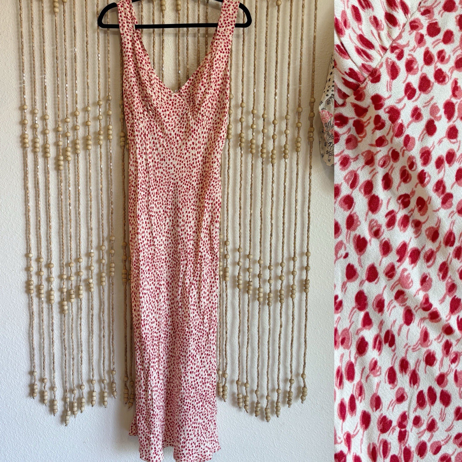 NWOT Reformation Cream Pink Red Floral Bud Slip V Neck Coquette Feminine Maxi L