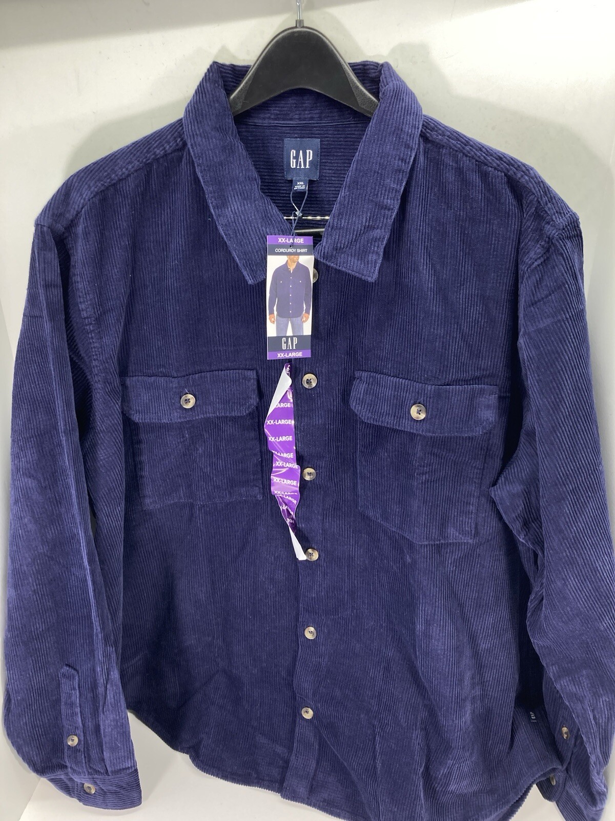 Gap Corduroy Shirt Men Sz 2XL XXL Navy Blue Button Long Sleeve Heavy Cotton NWT