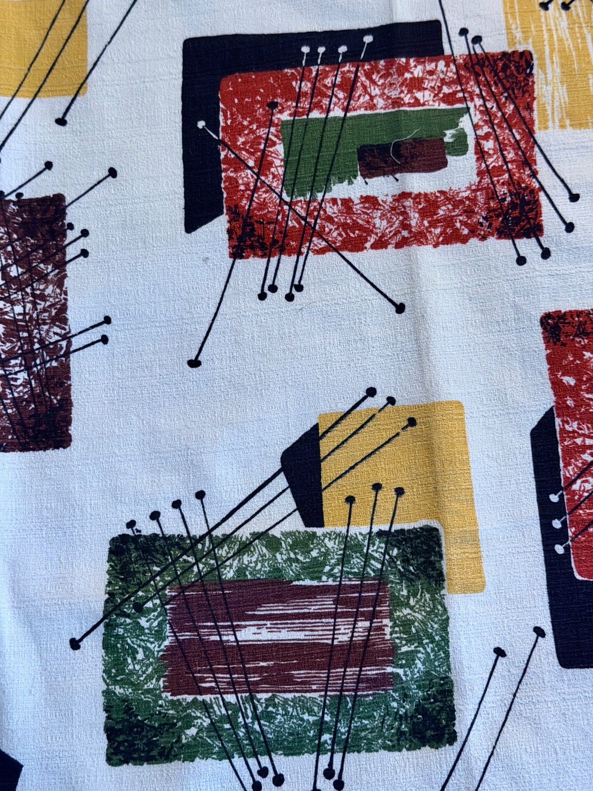 Eames Kinetic Atomic Geometric 1950’s Mid Century MOD Barkcloth Vintage Fabric Eames Kinetic Atomic Geometric 1950’s Mid Century MOD Barkcloth Vintage Fabric