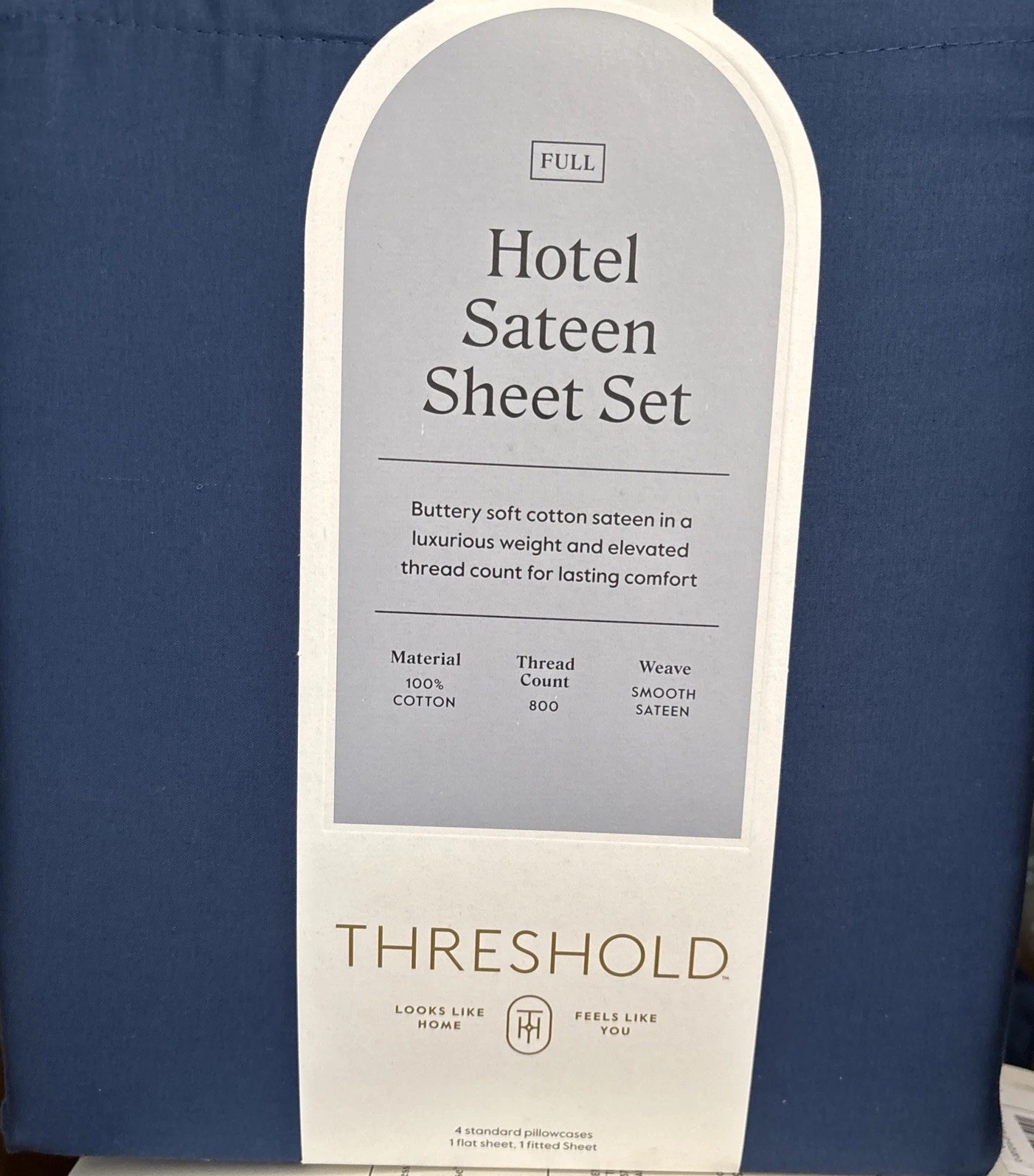 Threshold Hotel Sateen Sheet Set Size Full 6 Pc 800 Thread Cotton Graphite Blue