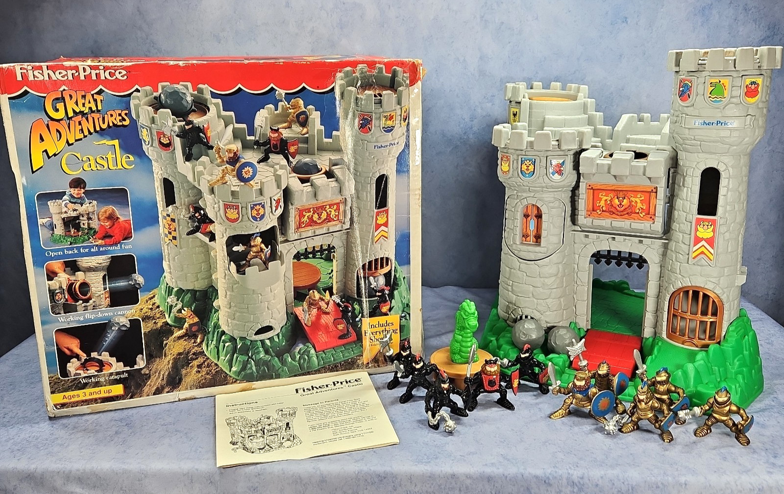 Vtg 1994 Fisher Price #7110 Great Adventures Castle COMPLETE Box Manual Dragon