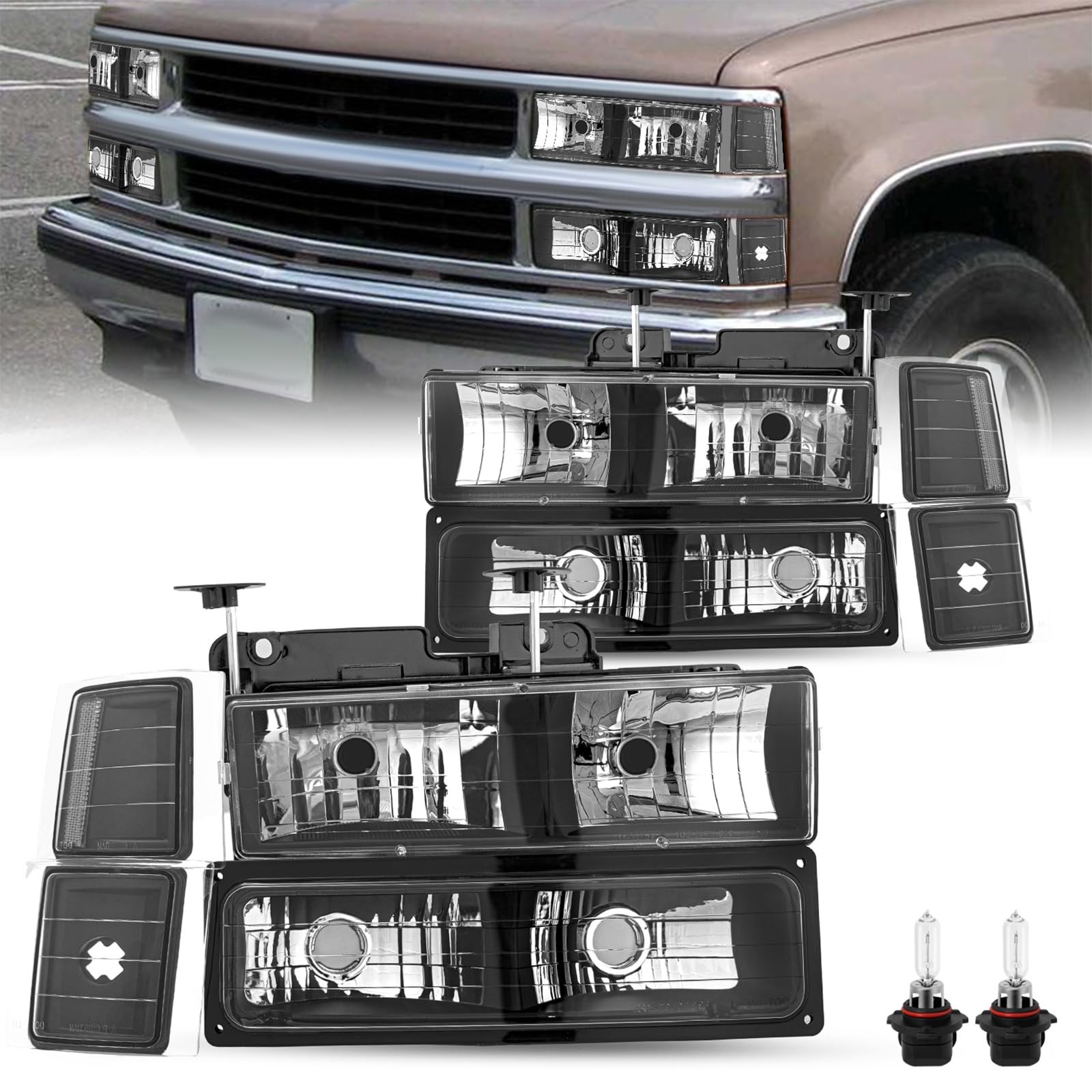 8PCS Headlight Assembly for 1994-1998 Chevy OBS Silverado