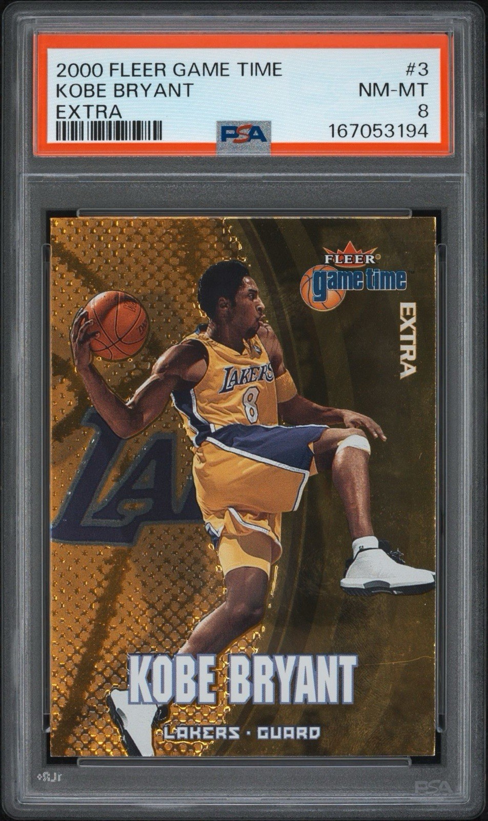 Kobe Bryant 2000-01 Fleer Game Time Extra Gold #3 PSA 8 NR MINT Lakers HOF Kobe Bryant 2000-01 Fleer Game Time Extra Gold #3 PSA 8 NR MINT Lakers HOF