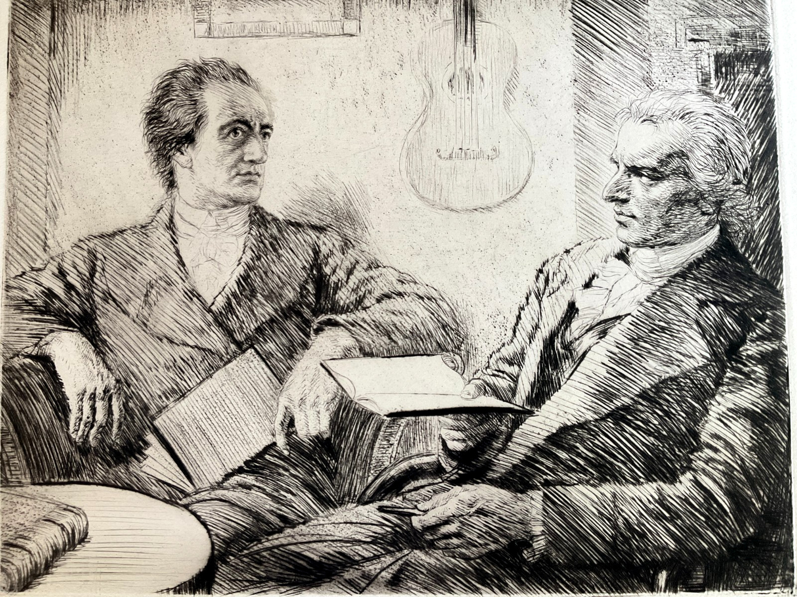 KARL FREDERICH  BAUER   GOETHE AND SCHILLER      ETCHING    TRIAL PROOF  1900
