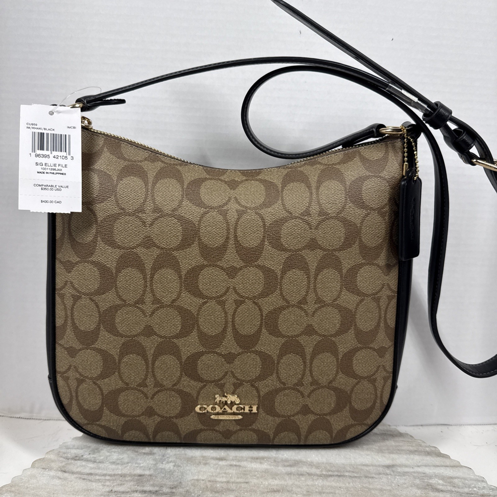 Coach Ellie File Crossbody Bag In Signature Canvas IM/Khaki Black CU959 NWT Coach Ellie File Crossbody Bag In Signature Canvas IM/Khaki Black CU959 NWT