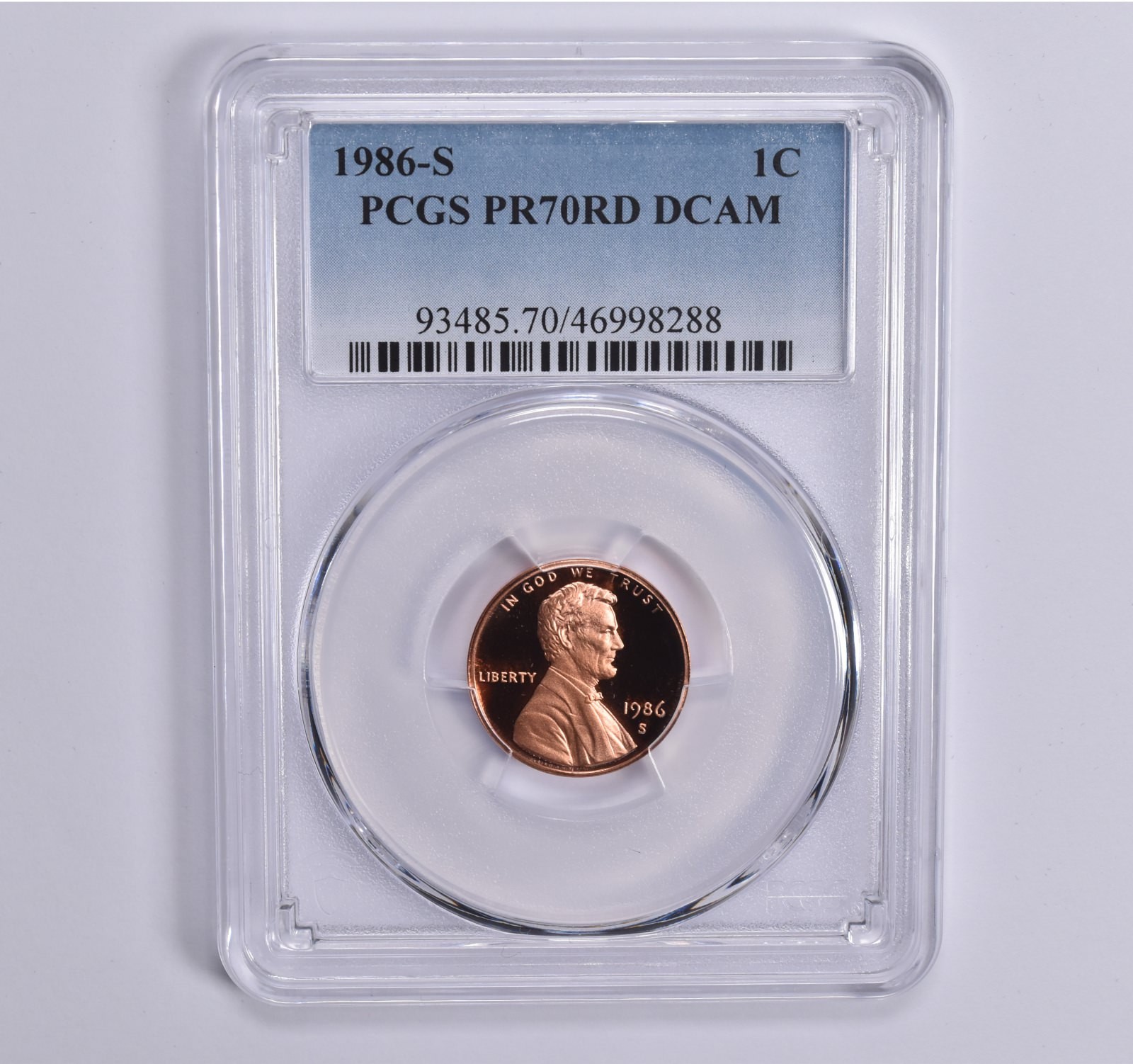 1986-S Lincoln Memorial Cent PR70 RD PCGS Blue Lbl 1986-S Lincoln Memorial Cent PR70 RD PCGS Blue Lbl
