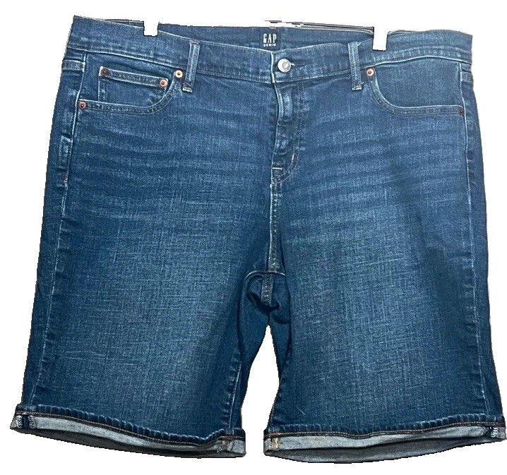 Gap Denim Bermuda Shorts Dark Wash Blue Cuffed 5-Pocket Design Size 18 Gap Denim Bermuda Shorts Dark Wash Blue Cuffed 5-Pocket Design Size 18