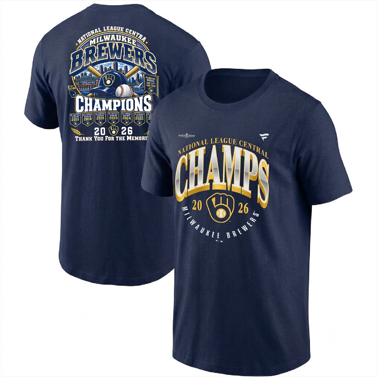 Milwaukee Brewers 2026 National League Central Division Champions 2sided TShirt