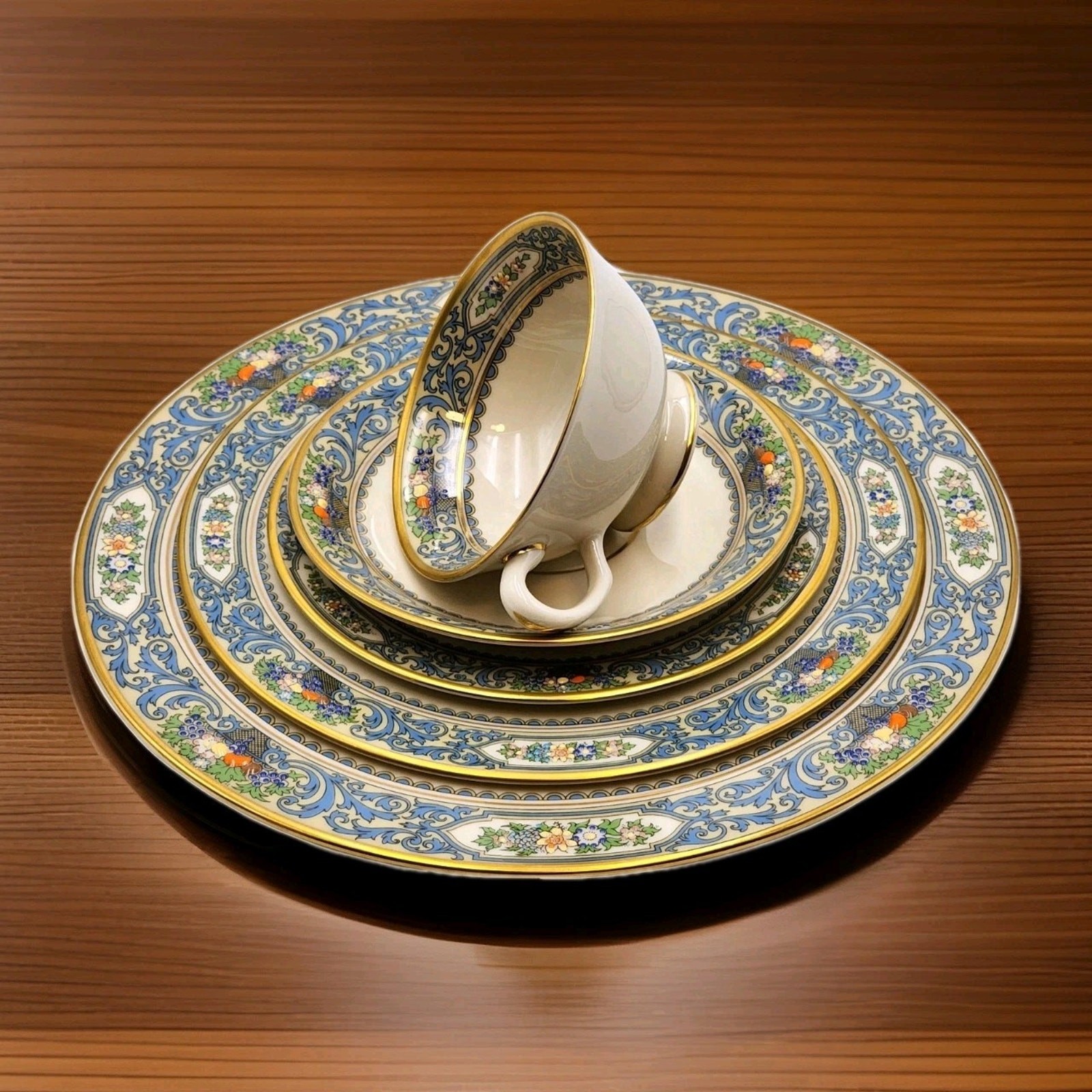 VTG Lenox Autumn Presidential 5-Pc Place Setting Gold Trim Showcase Condition