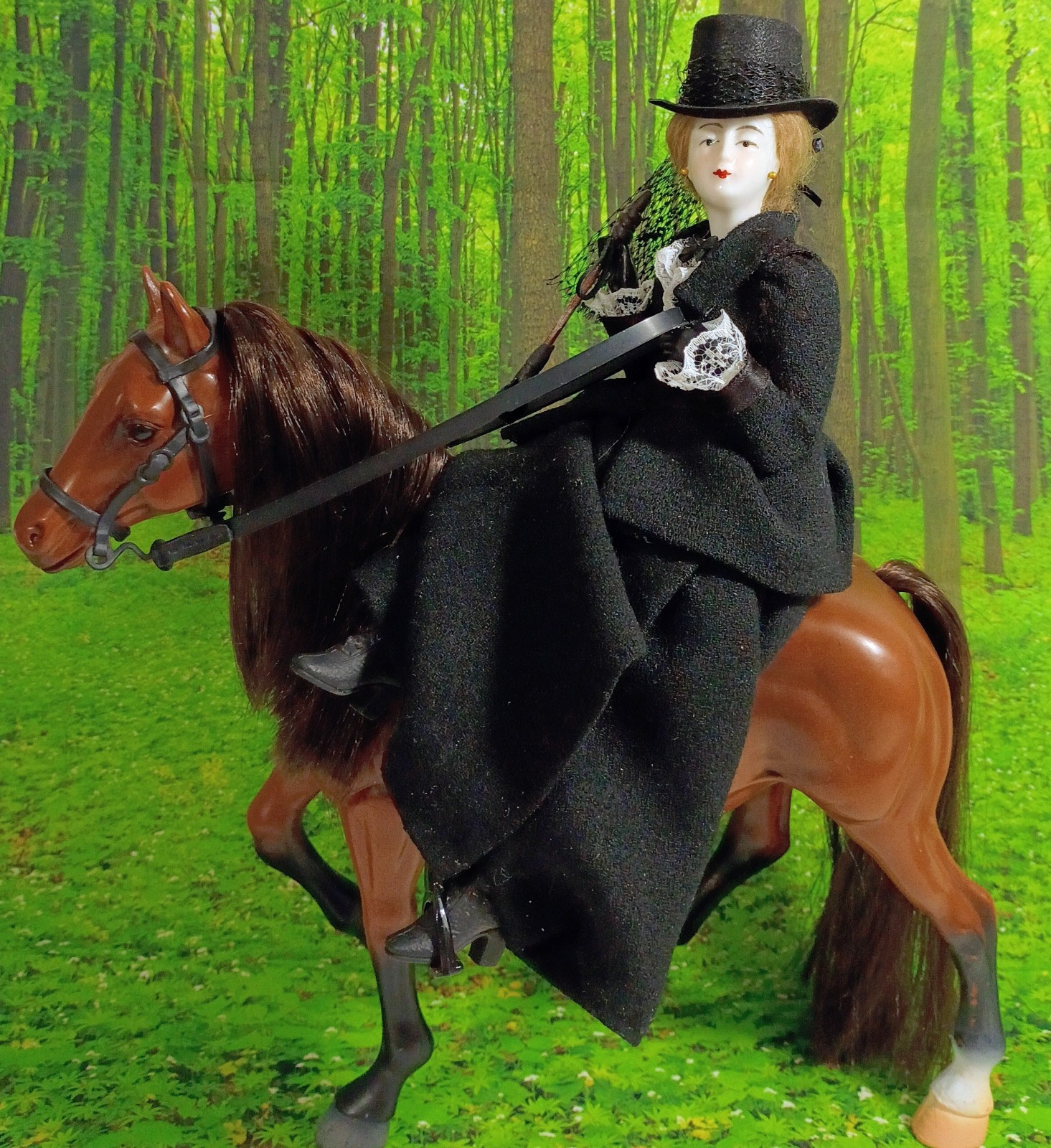 Artisan - OOAK porcelain side saddle doll on horseback Artisan - OOAK porcelain side saddle doll on horseback
