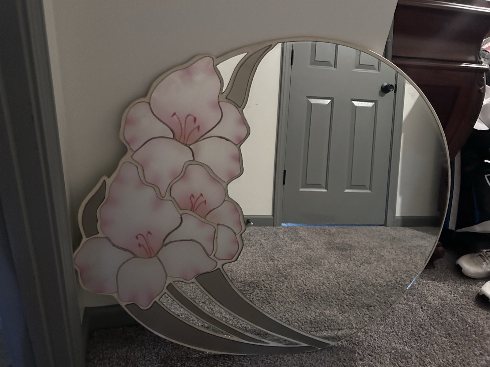 Vintage David Marshall Mirror w/ Pink Flowers Vintage David Marshall Mirror w/ Pink Flowers