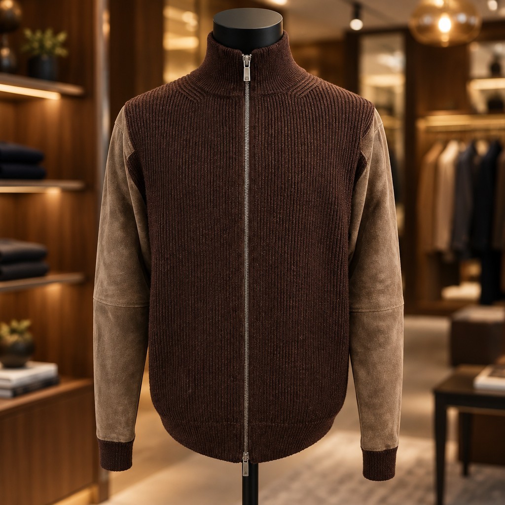 Zegna Sport 100% Wool 100% Leather Sleeves Sweater Size XL 
