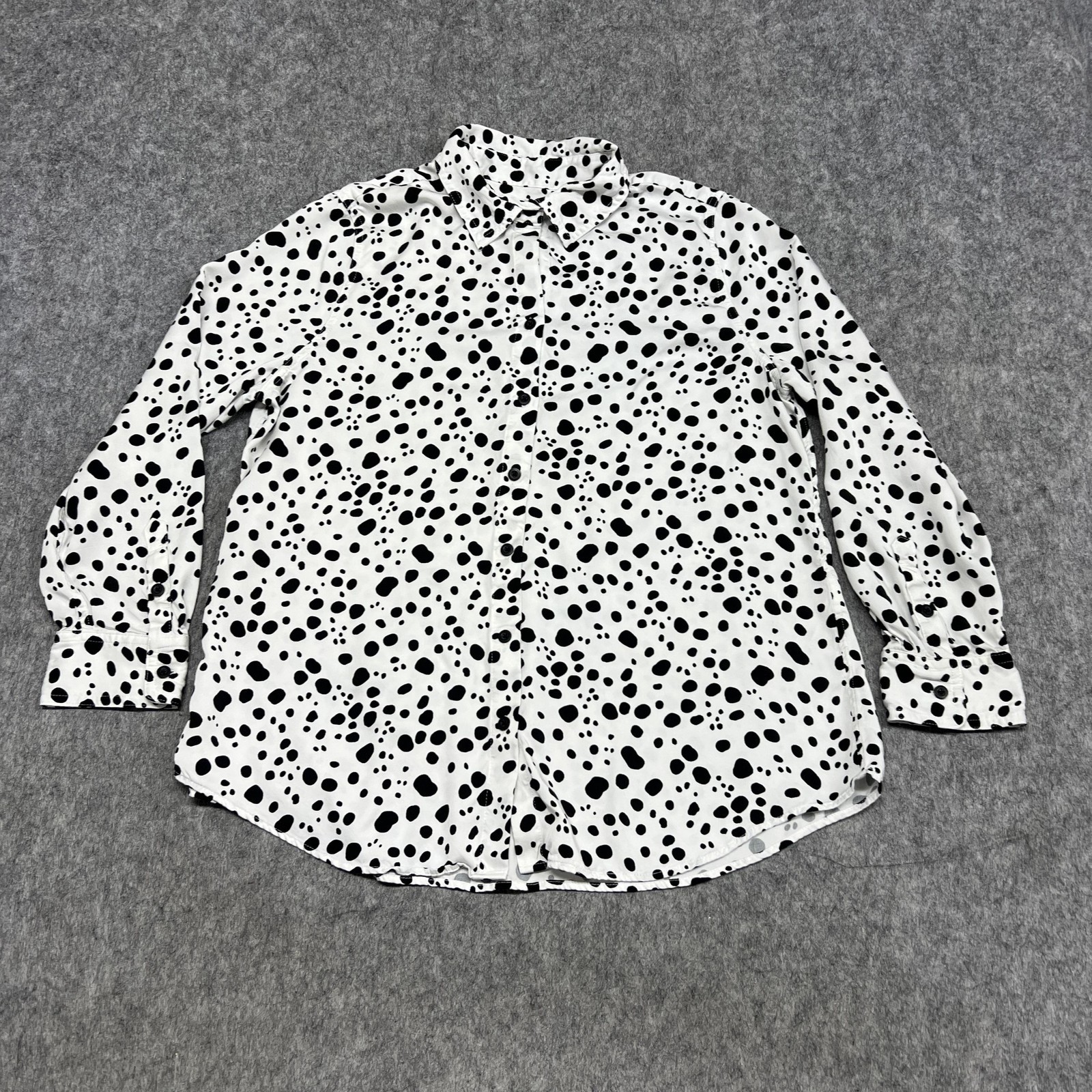 Chicos Shirt Womens 12 14 White Black Polka Dot Button Front Modal Long Sleeve