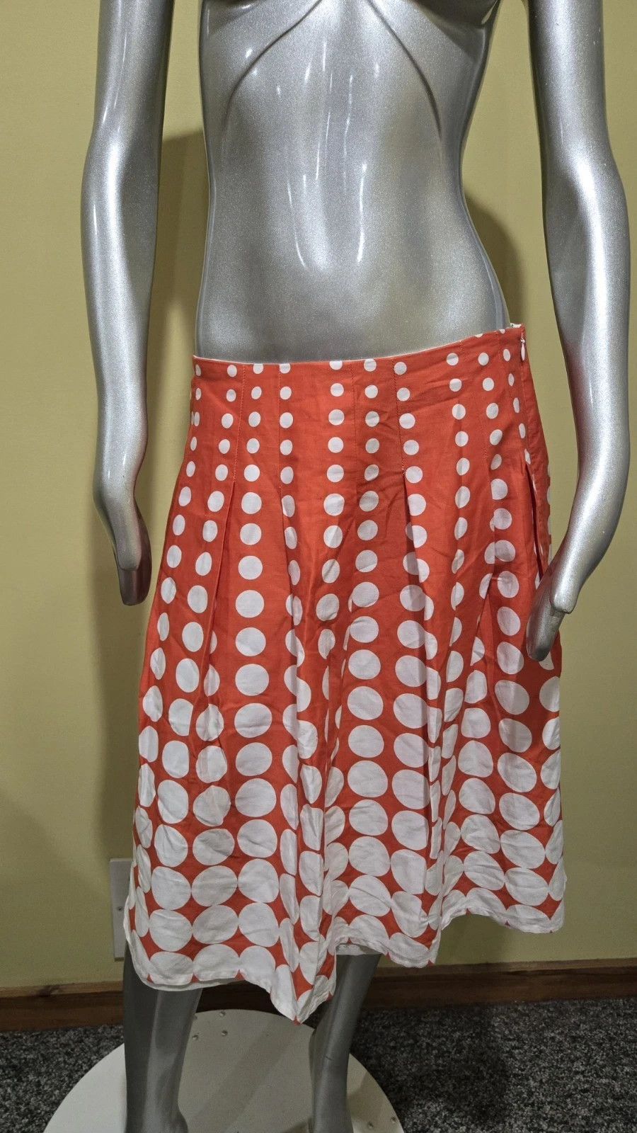 Vintage Cato Orange W/White Polka Dot A-Line Cotton Midi Skirt Size 10/Medium