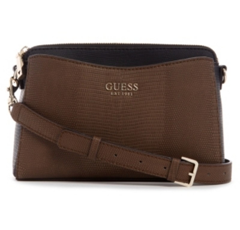 GUESS Lyndi Triple Compartment Girlfriend Crossbody Chestnut Multi Gold