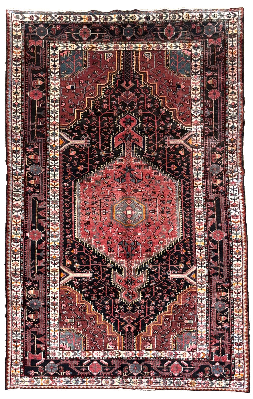 Vintage Tuyserkan Tribal Geometric Hand Knotted Wool Oriental 5x10 Rug Boho
