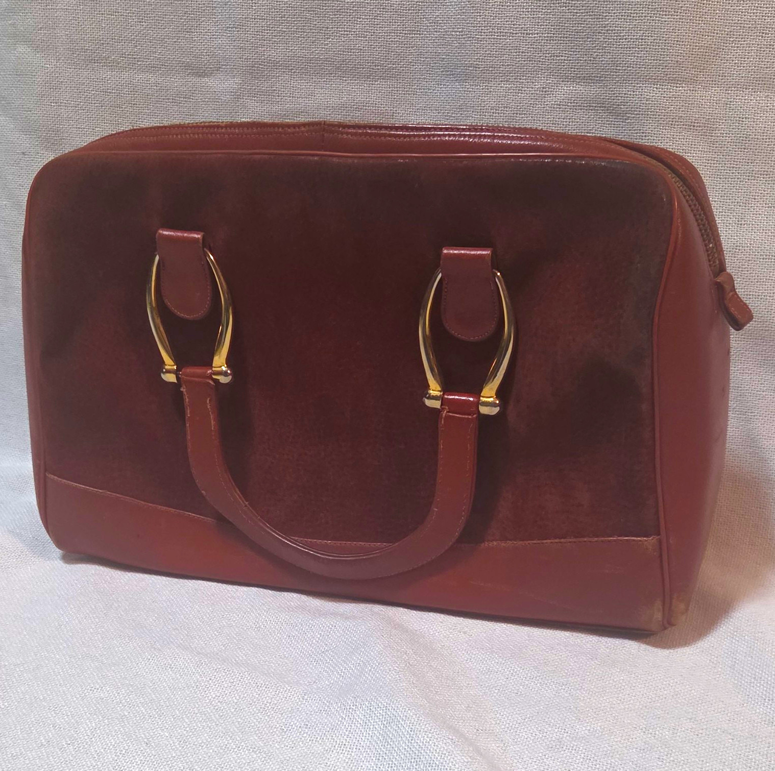 Vintage 60s Burnt Orange Leather & Suede Women\'s doctor bag Purse *Flaws