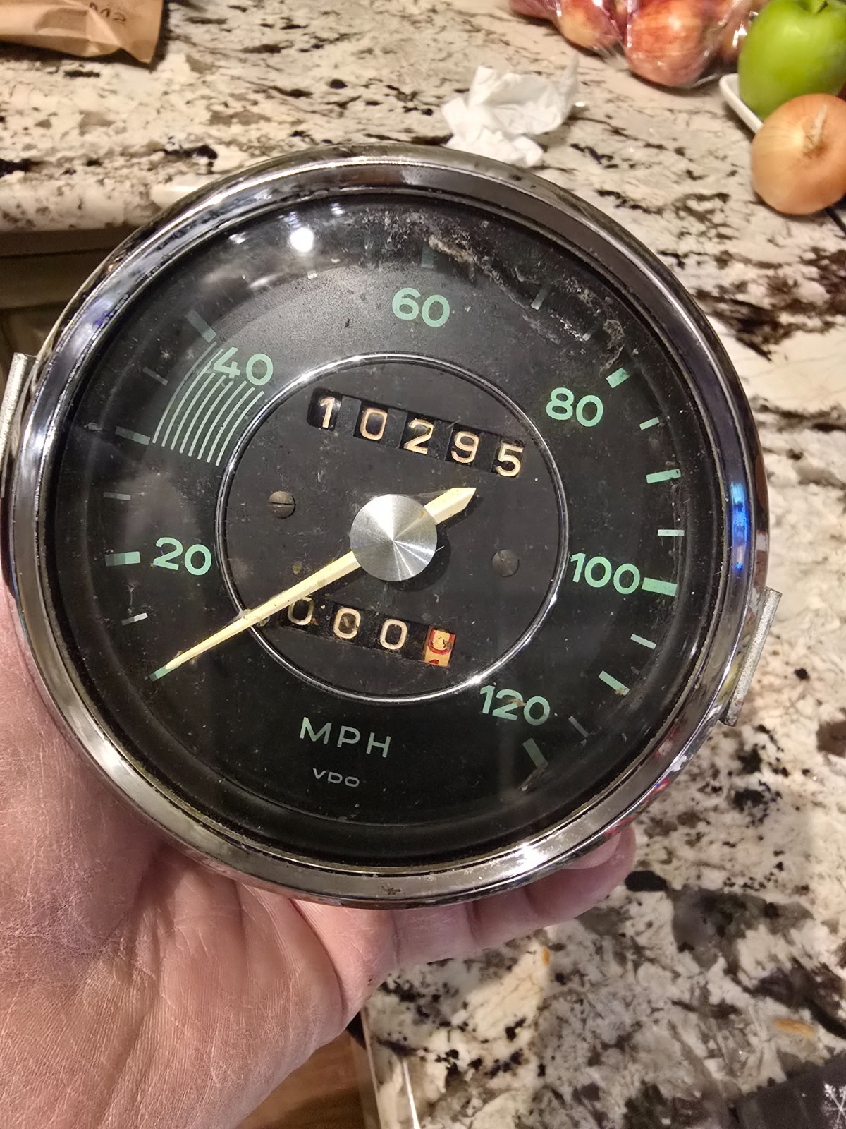 Porsche 356 DZM Speedometer Odometer 120mph Early 60's manual trip odometer