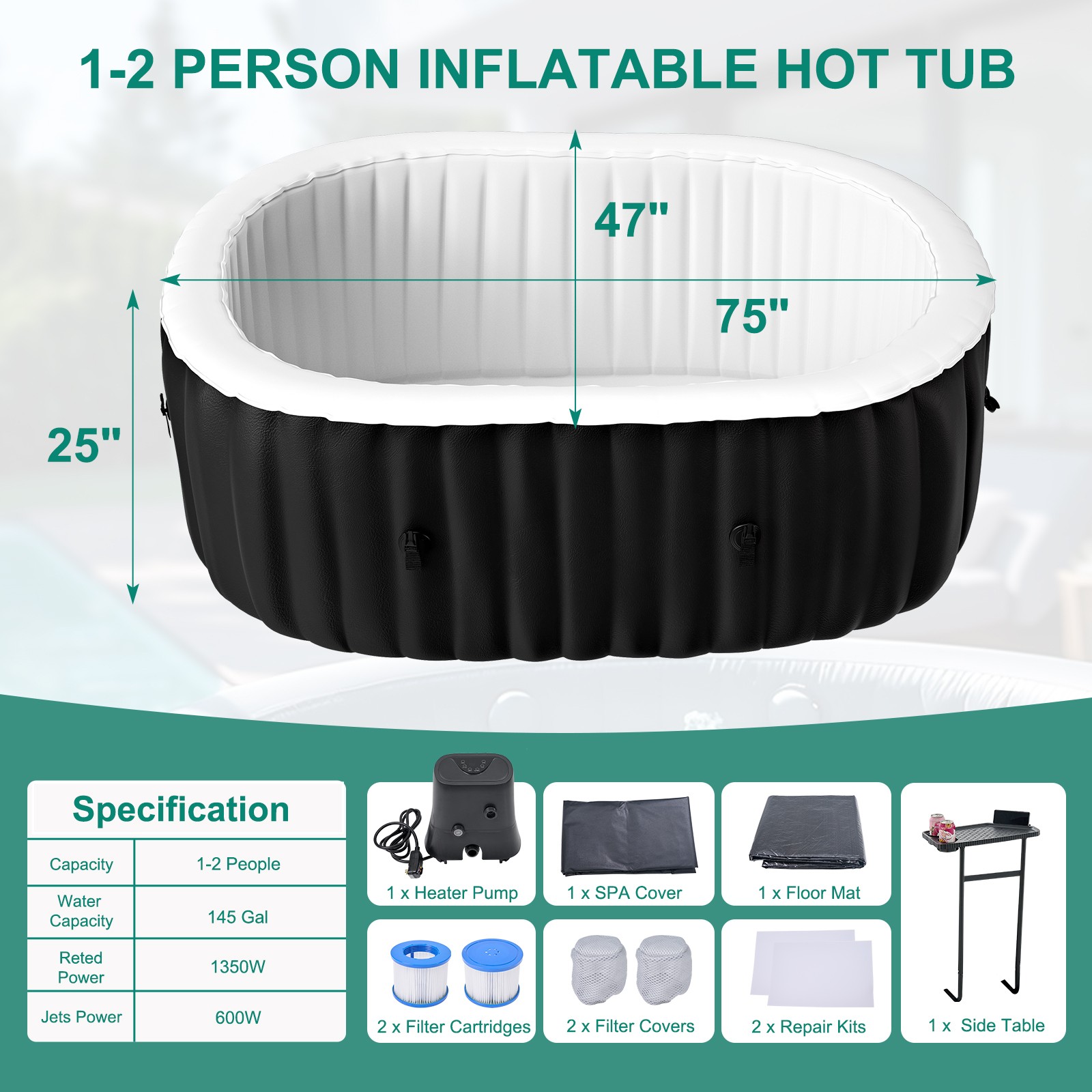 SLSY 1-6 Person Portable Inflatable Hot Tub with Bubble Massage Jets,LED lights