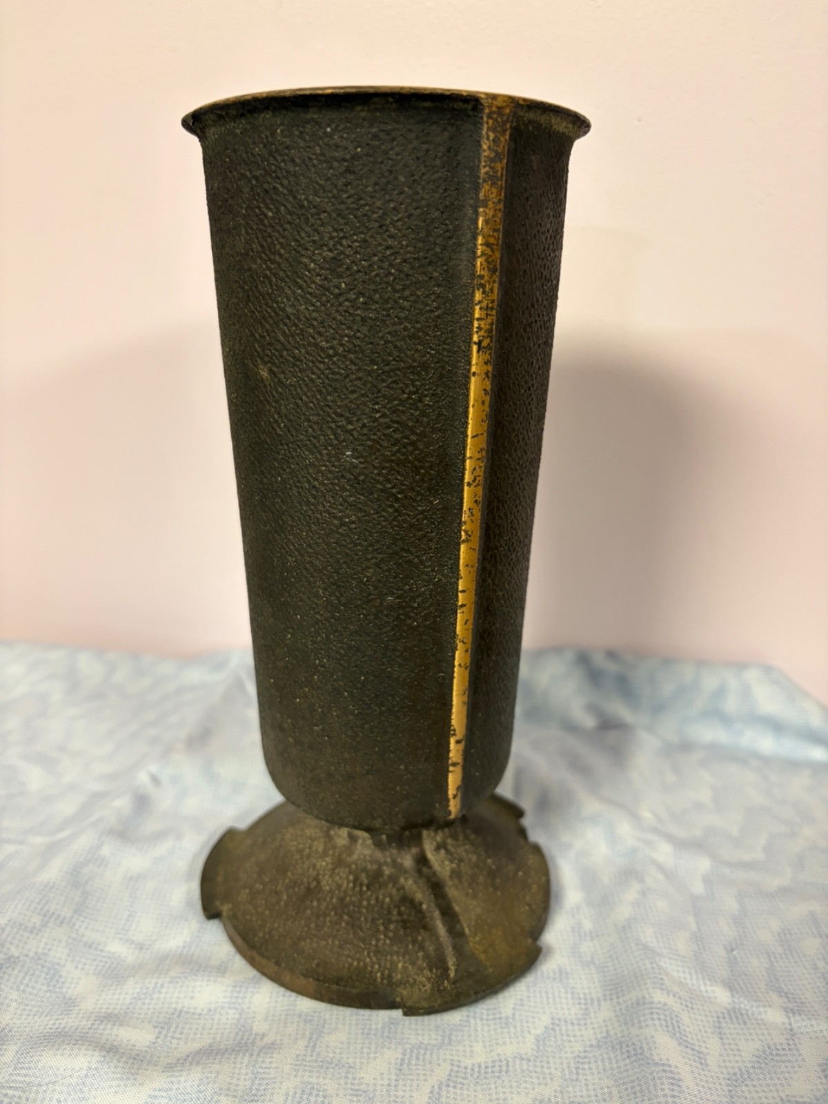 Vtg Solid Hammered Bronze Cemetery Memorial Flower Vase (2) Flutes x 8-1/2\