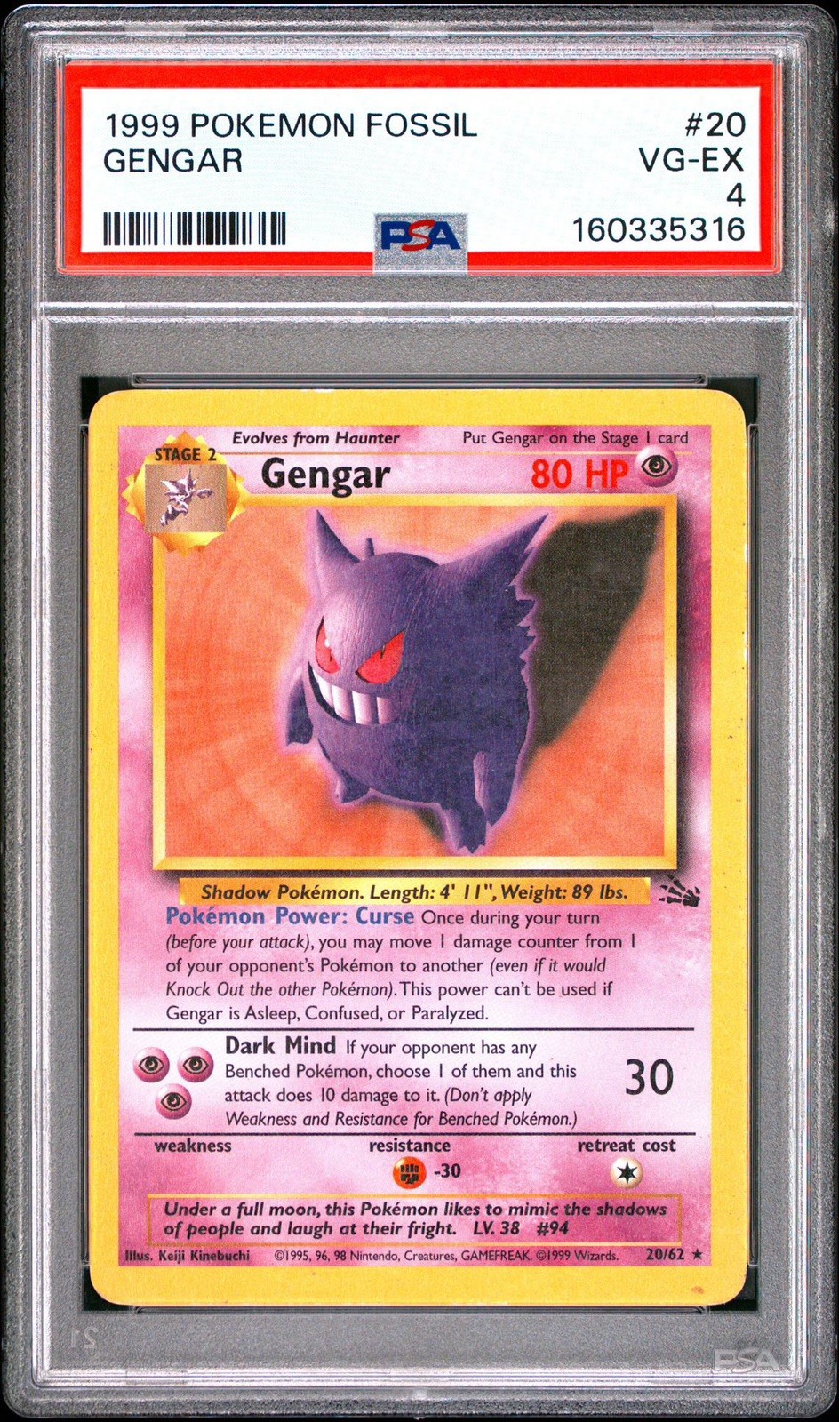 1999 POKEMON FOSSIL #20 GENGAR PSA 4 1999 POKEMON FOSSIL #20 GENGAR PSA 4