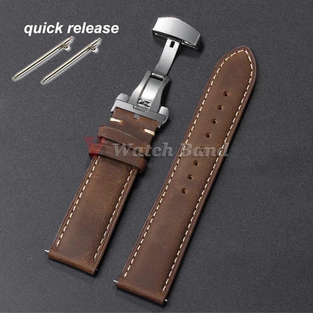 Genuine Calfskin Leather Watch Band 18mm 20mm 22mm Butterfly Buckle Strap