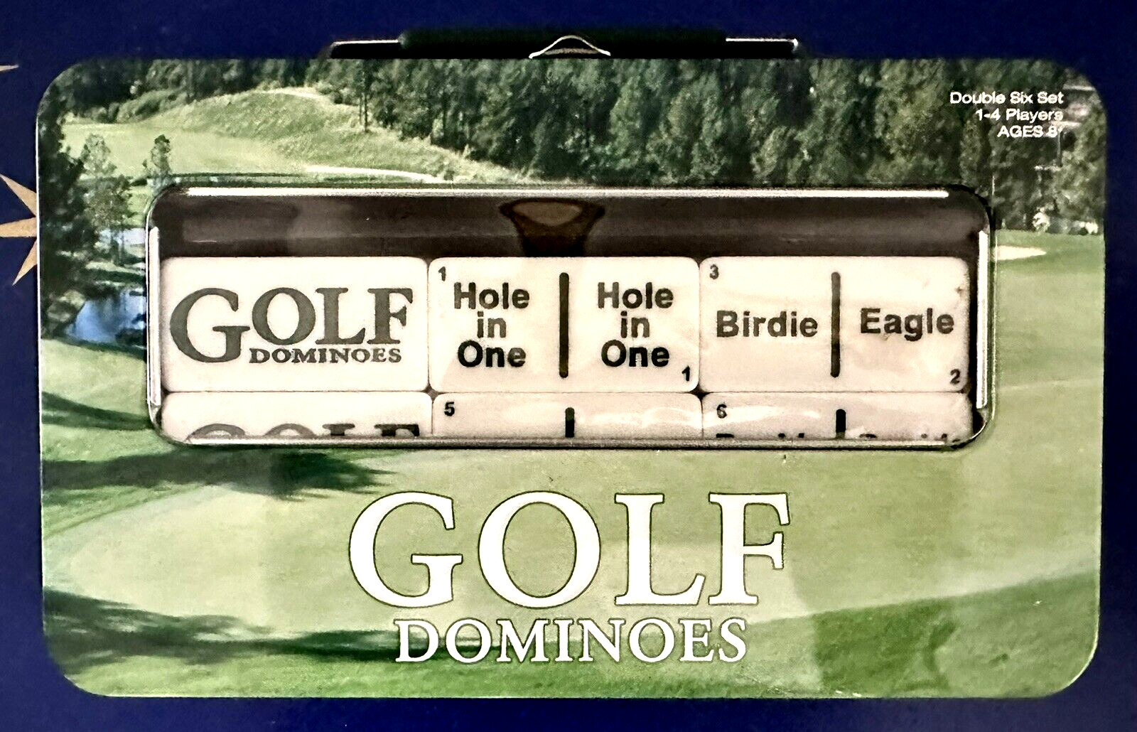 Golf Dominoes Game 28 Travel Tin Double Six Set 28 Tiles New
