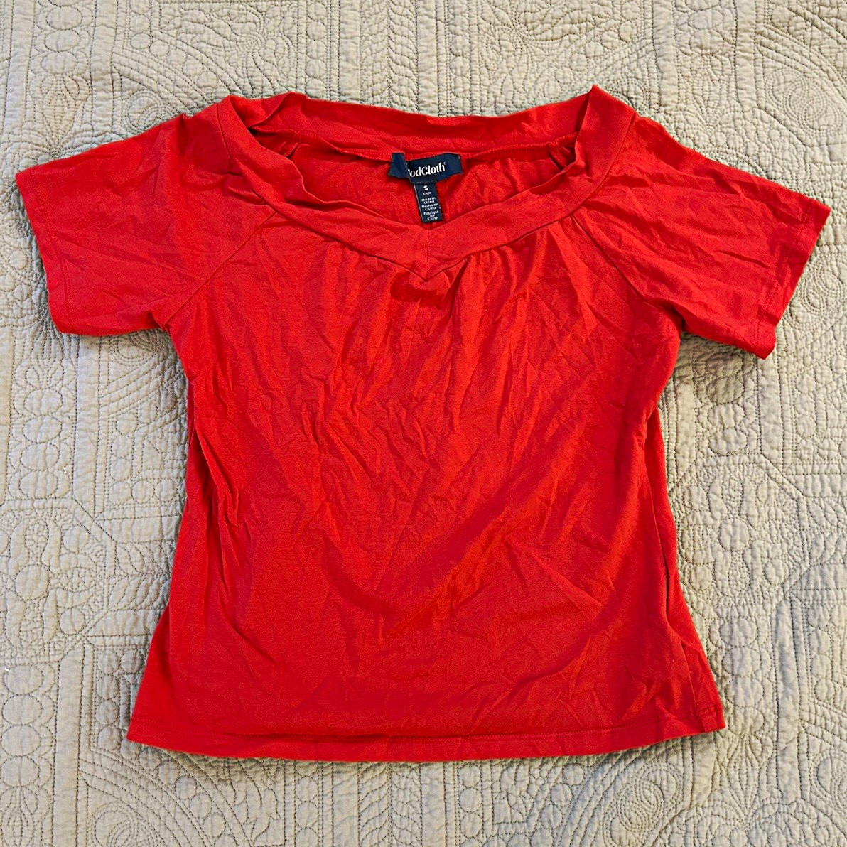 ModCloth Women\'s Red 100% Cotton Crew Neck Short Sleeve Basic T-Shirt Size S