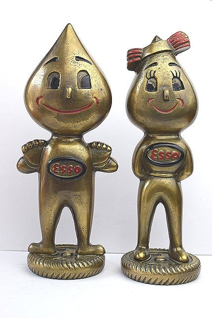 Super rare 1950's ESSO Oil Drop Girl Vintage Statue Set of 2 WOLFSHEAD Vintage