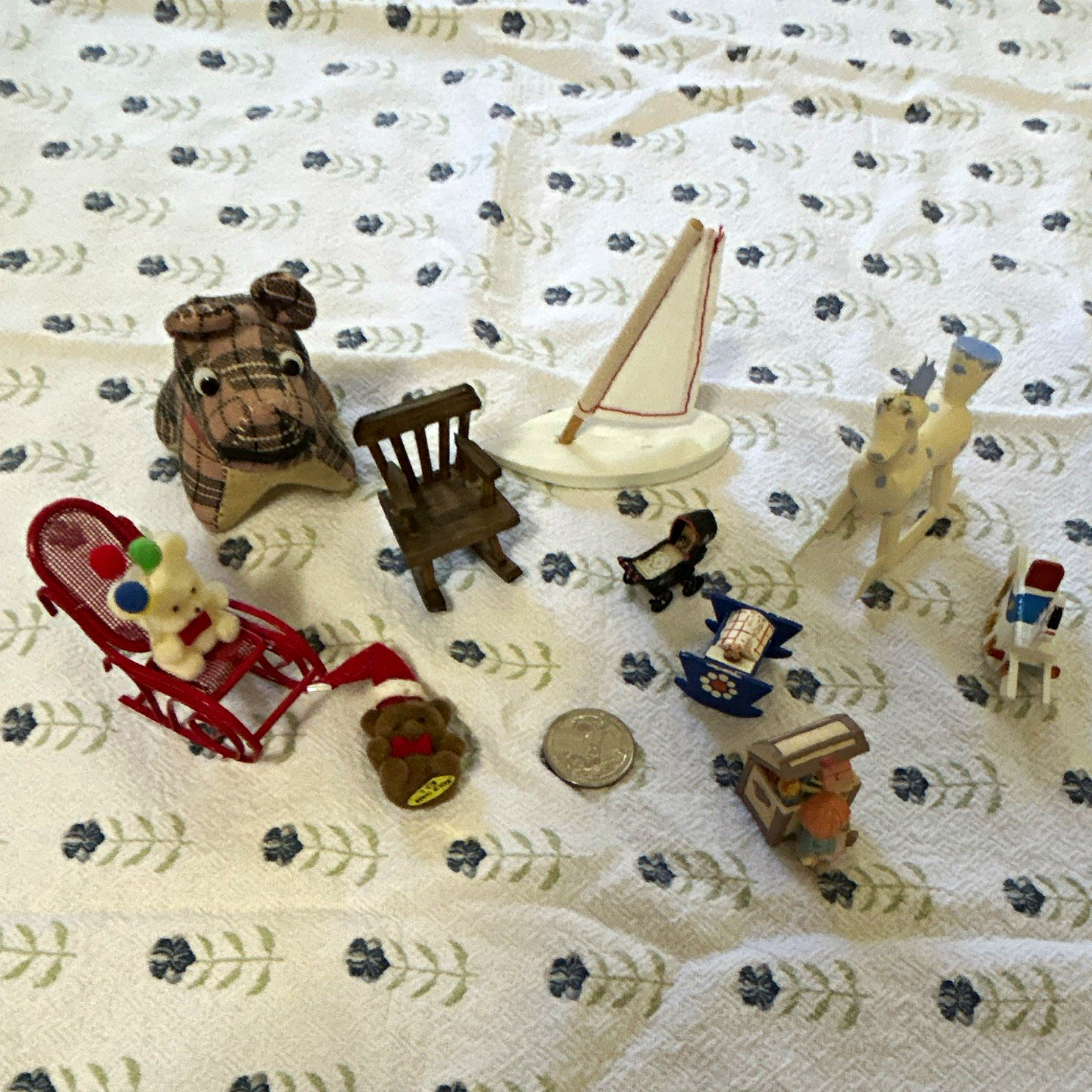 Vintage Miniature Trinket Lot 9pc Tiny Dollhouse Furniture Plastic Rocking Horse Vintage Miniature Trinket Lot 9pc Tiny Dollhouse Furniture Plastic Rocking Horse