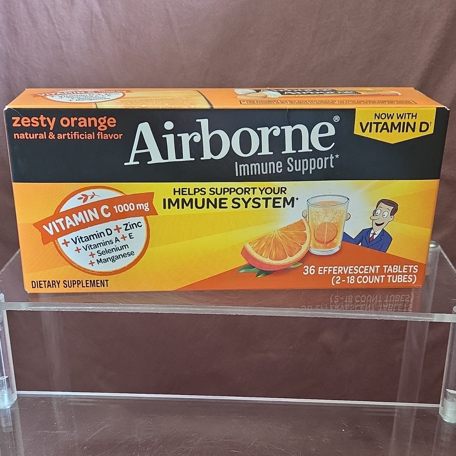 Airborne Immune Support Zesty Orange Flavor Effervescent Tablets 36 Tblts 
