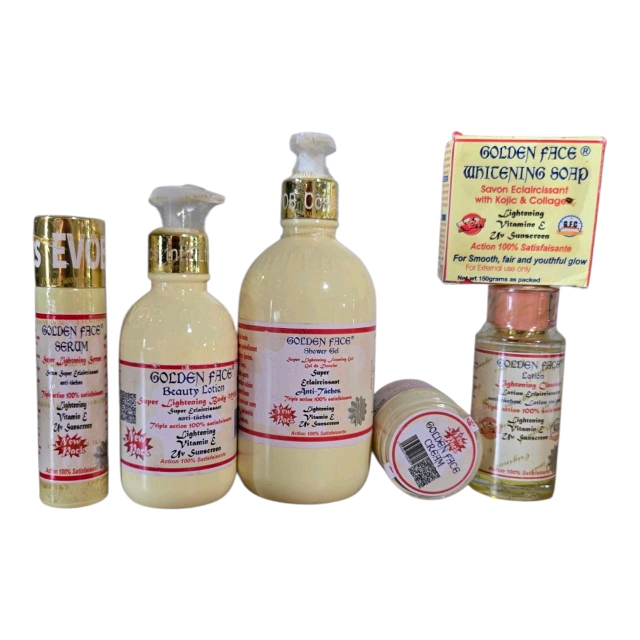 6pcs Golden Face lotion, serum, Shower Gel, Face Cream, Face Cleanser Face Soap 