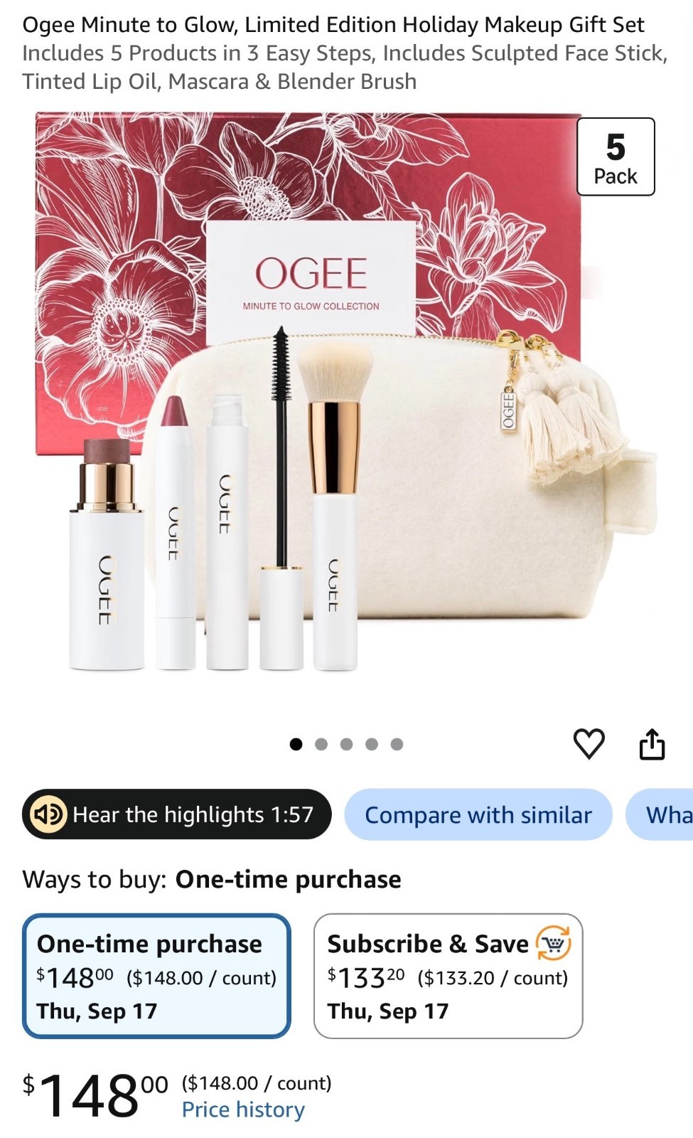 NEW-UNOPENED-Ogee Minute to Glow 5 piece Gift Set (Retail $148)