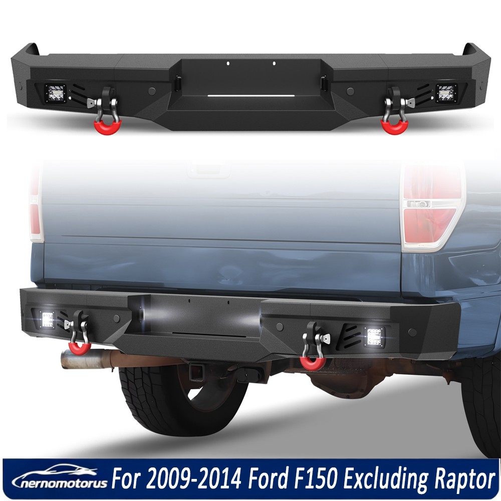 For 2009-2014 Ford F-150 Steel Rear Bumper With Lights & Sensor Holes &D-rings