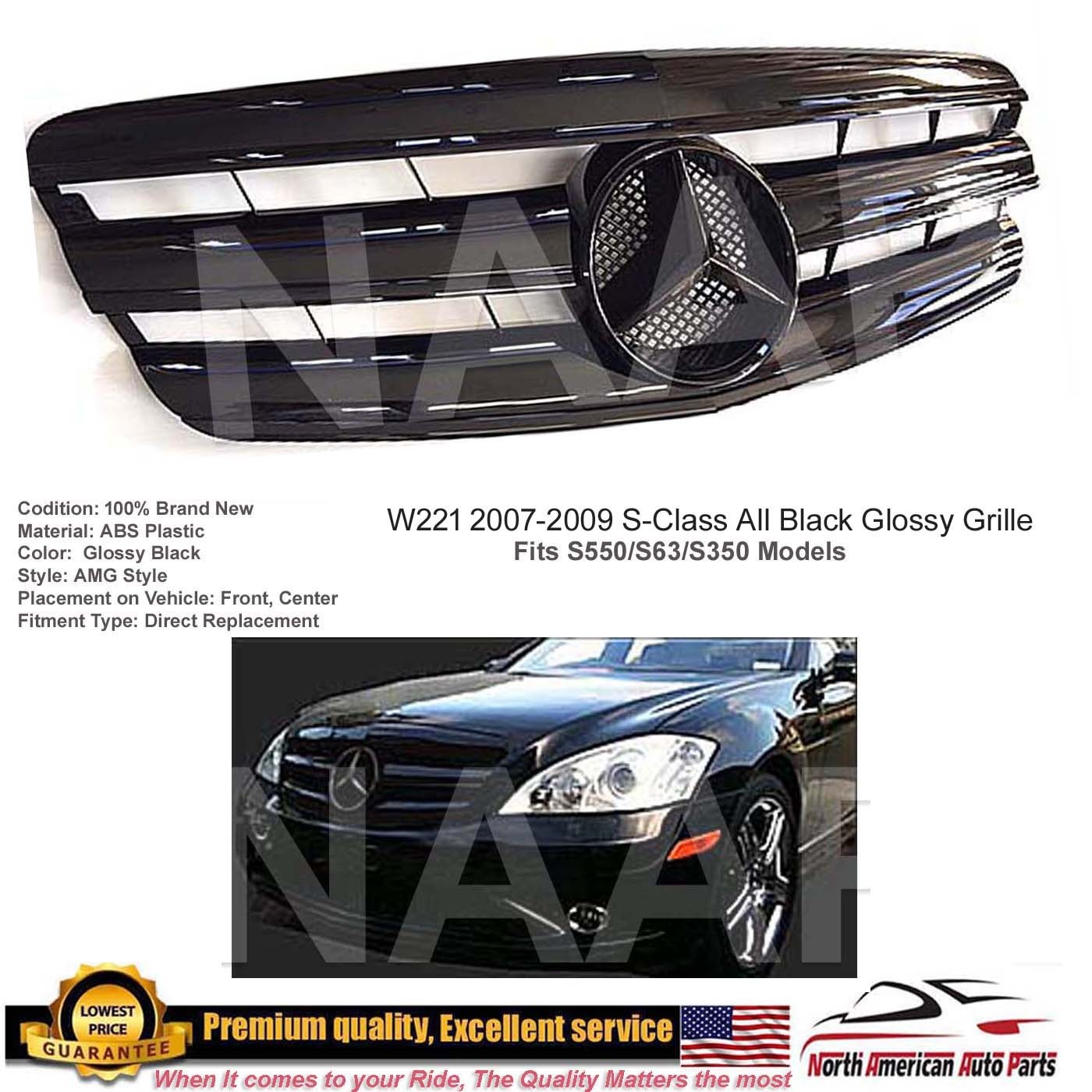 S-Class Grille All Black Gloss S63 S350 S550 2007 2008 2009 W221 star Part New S-Class Grille All Black Gloss S63 S350 S550 2007 2008 2009 W221 star Part New