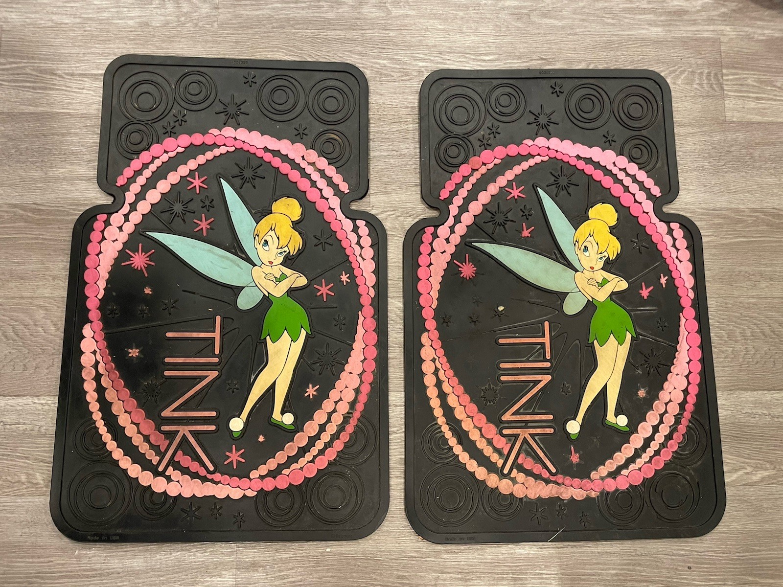 USED 2pc Disney TINKERBELL Plasticolor Floor Mats FULL SET Princess Car 2005