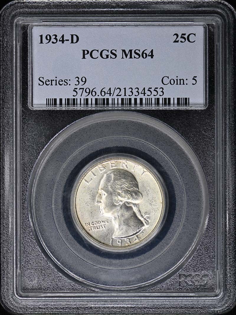 1934-D 25C Washington Quarter PCGS MS64