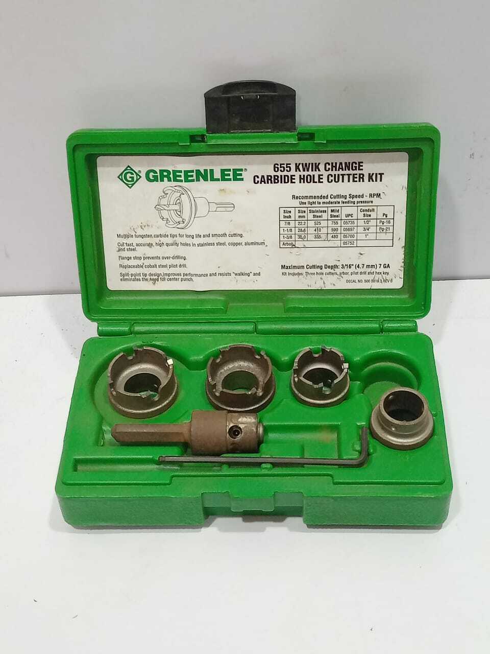 Greenlee 655 Quick Change Carbride Hole Cutter Kit 1/2\