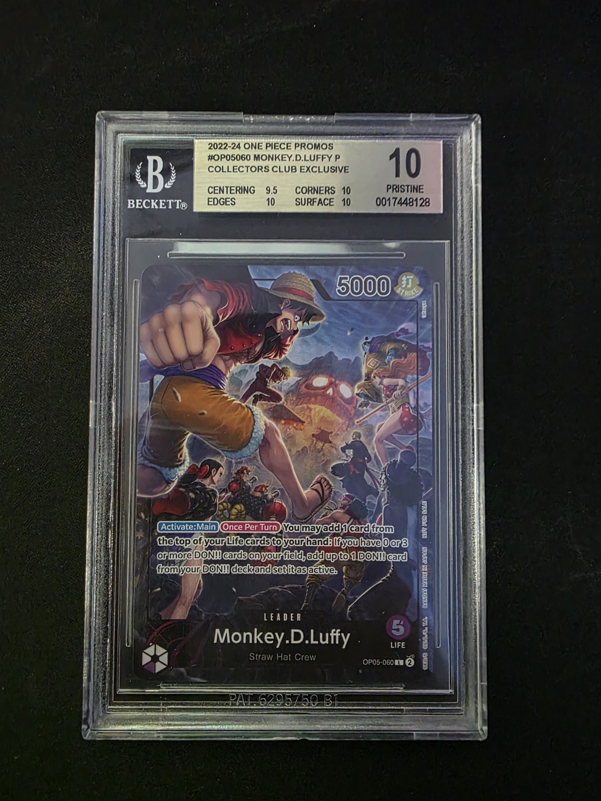 2023 ONE PIECE COLLECTORS CLUB EXCLUSIVE MONKEY D. LUFFY BGS 10 Prestine 