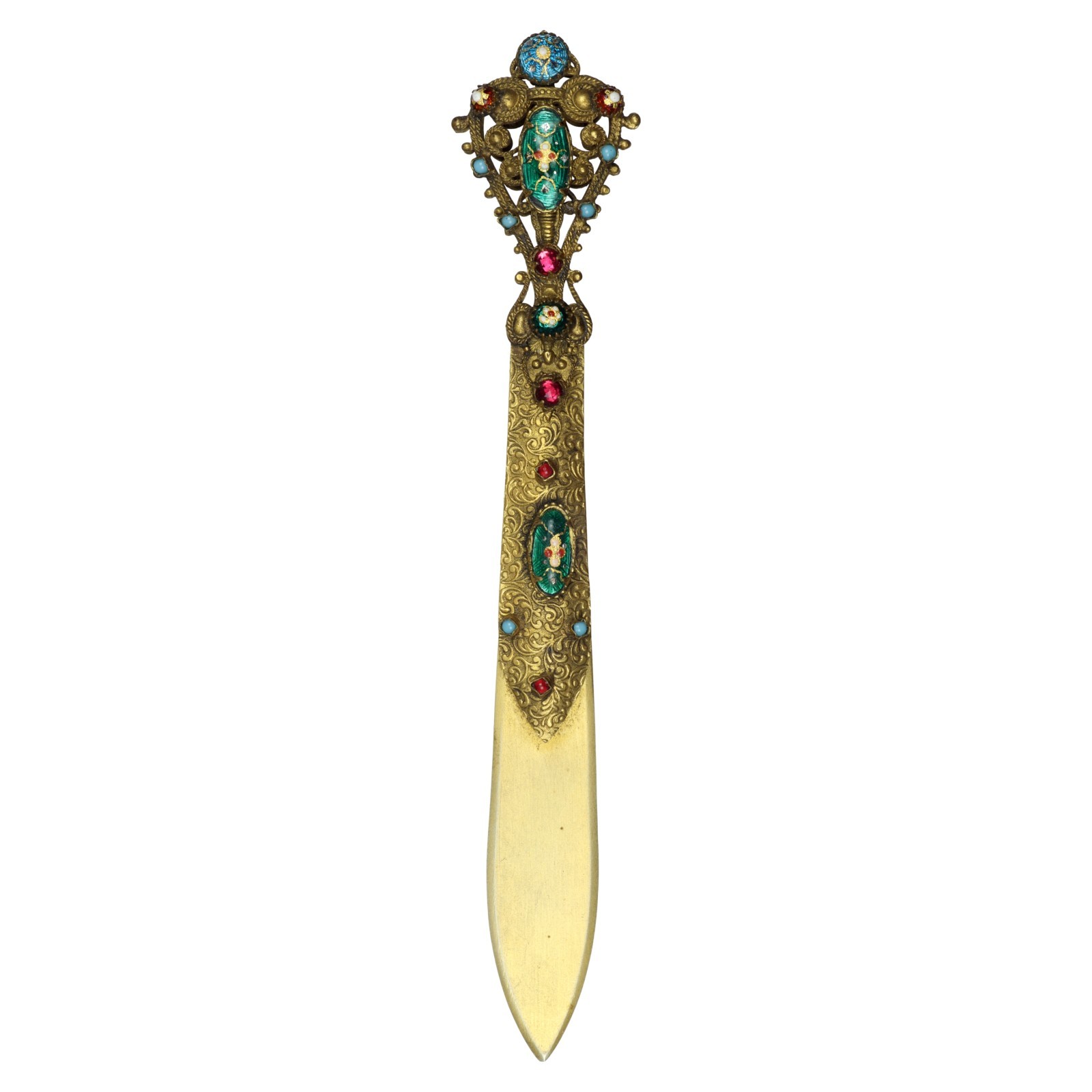 Antique French Gilt Bronze Enamel Bookmark Letter Opener Napoleon III c1848-70
