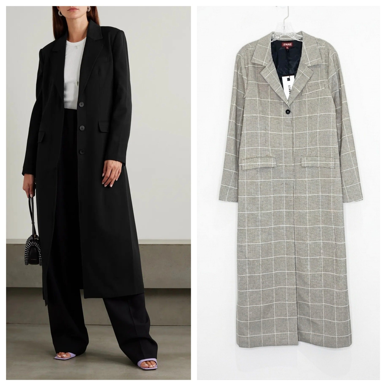 NEW Staud Ralph Duster Coat (Sz 4) Single Breasted Maxi Cream Black Plaid
