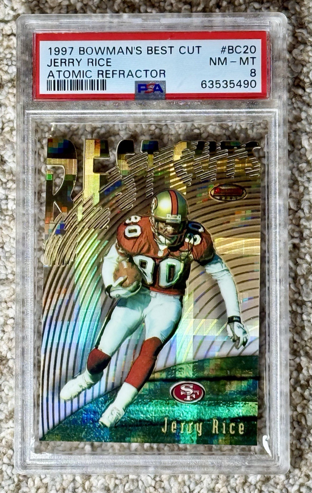 1997 Bowman's Best JERRY RICE ATOMIC REFRACTOR SSP DIE CUT VARIATION BEST CUTS