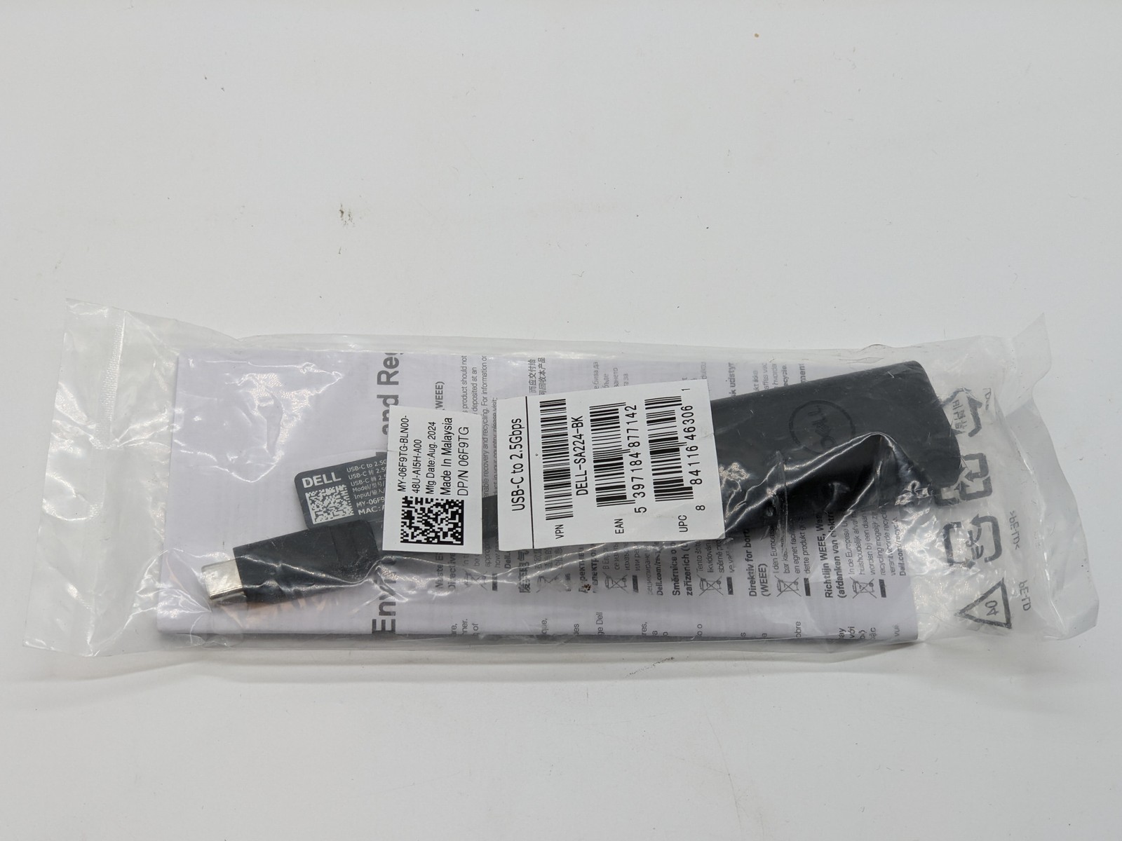 Dell USB-C to 2.5 Gbps Ethernet Adapter Model DELL-SA224-BK NEW/SEALED FREE S/H