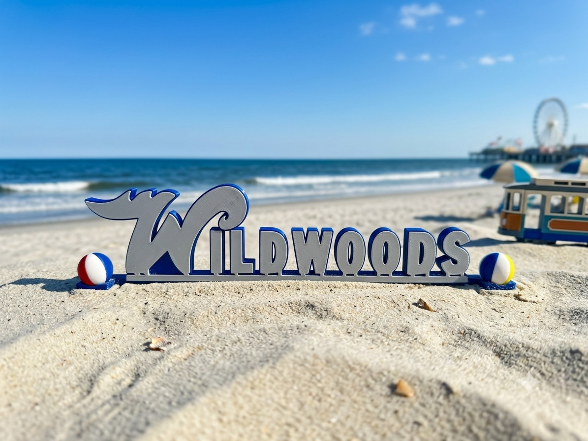 Wildwoods NJ Beach Sign Replica 3D Printed Desk Display Jersey Shore Souvenir 