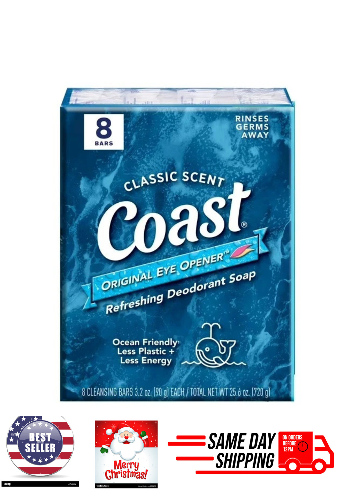 Coast Refreshing Deodorant Bar Soap, for All Skin Types, Classic Scent, 3.2 oz,