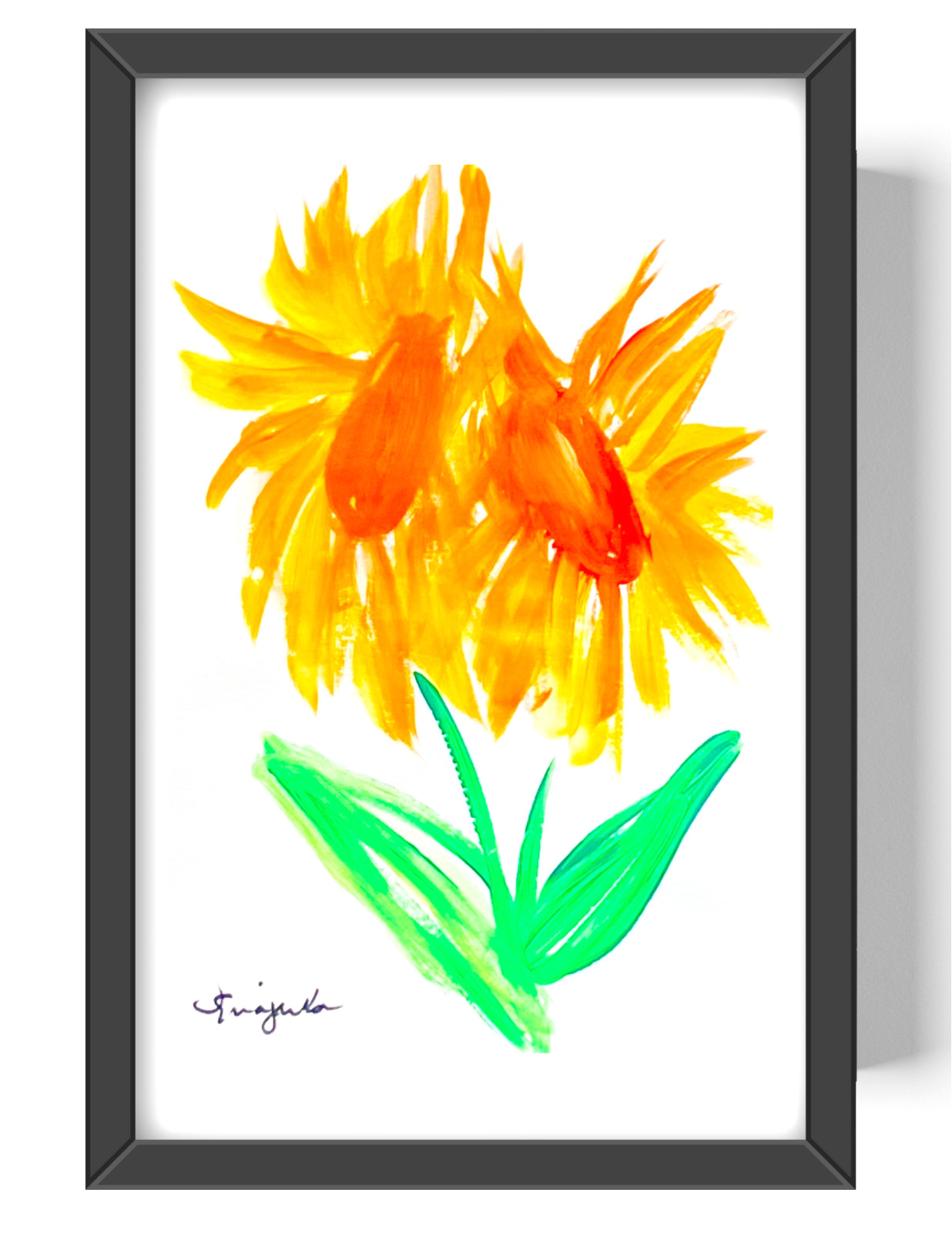 Guajardo Art Original Acrylic 9x6 Folk Whimsical Sunflowers Signed Paper