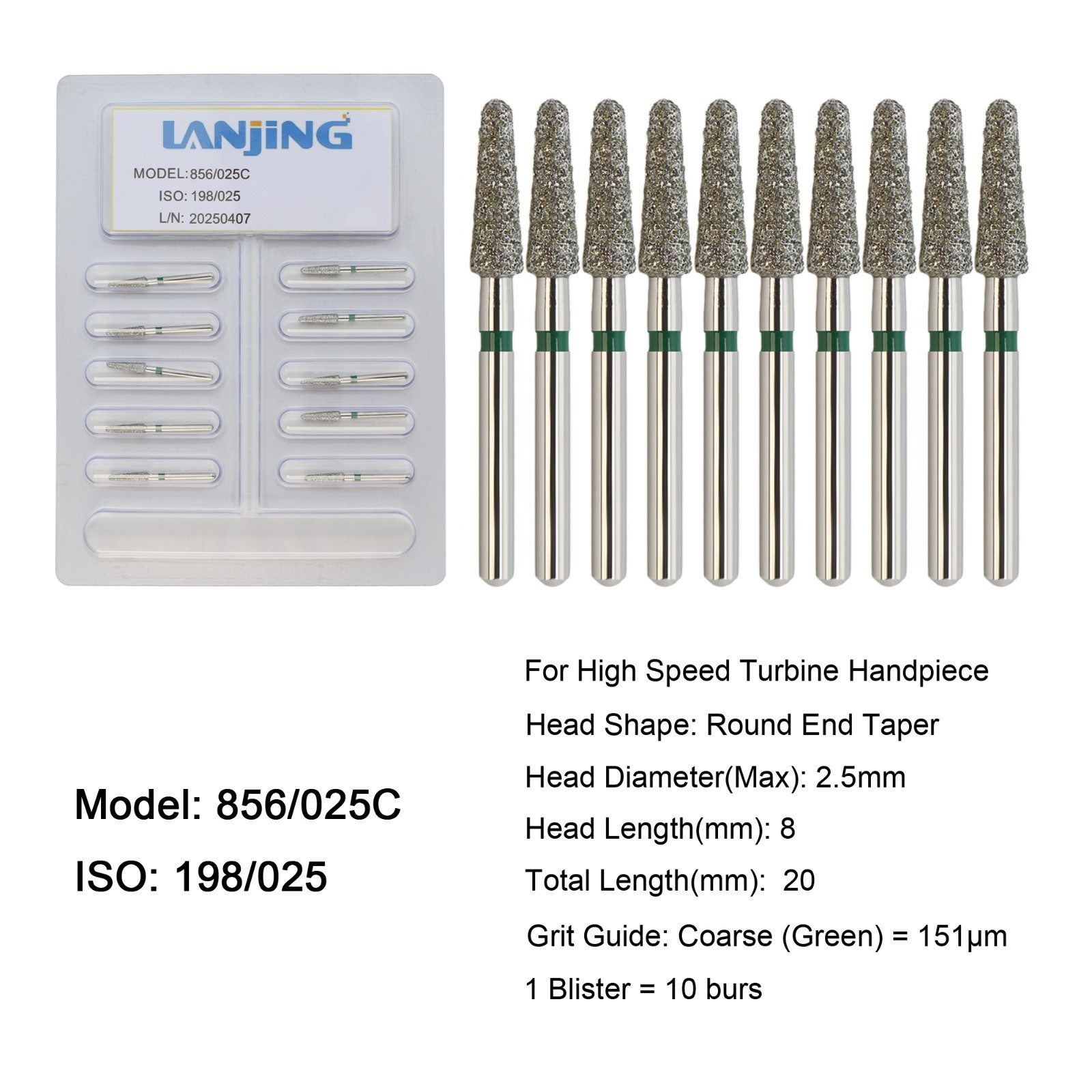 Dental Diamond Burs FG Round End Taper Bur Super Coarse Fine High Speed 856 850